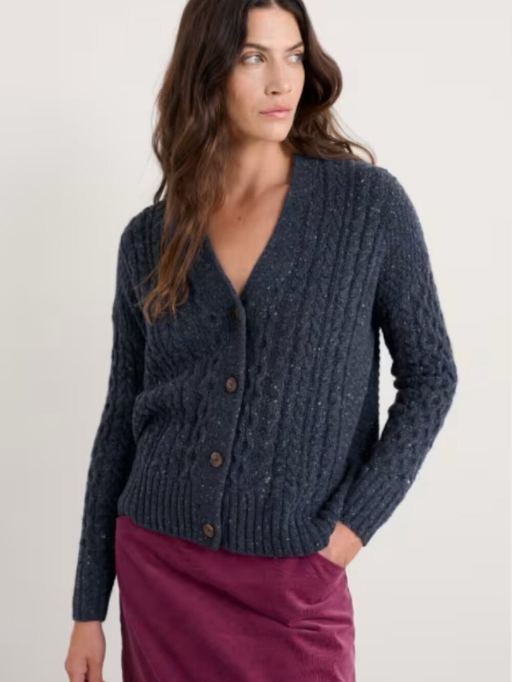 Seasalt Cornwall Newlyn Cable Knit Cardigan US 6 Blue Wool Coastal Cottage Gma